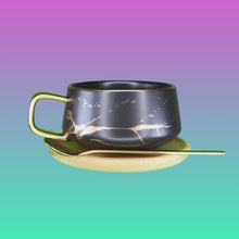 Load and play video in Gallery viewer, Drink Me, Hi-Tea: Black Marble Pattern Nordic Japanese Style Mug With Acacia Wooden Base