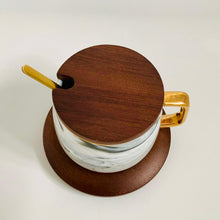 Load image into Gallery viewer, Sip In Style: Porcelain Marble Style Mug With Deep Bamboo Lid And Saucer