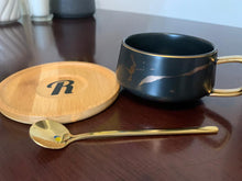 Load image into Gallery viewer, Drink Me, Hi-Tea: Black Marble Pattern Nordic Japanese Style Mug With Acacia Wooden Base