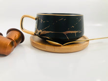 Load image into Gallery viewer, Drink Me, Hi-Tea: Black Marble Pattern Nordic Japanese Style Mug With Acacia Wooden Base
