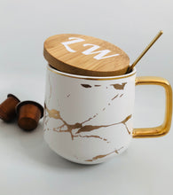 Load image into Gallery viewer, Phew! Time For A Brew: White Marble Pattern Nordic Japanese Style Mug With Wooden Lid