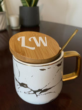 Load image into Gallery viewer, Phew! Time For A Brew: White Marble Pattern Nordic Japanese Style Mug With Wooden Lid